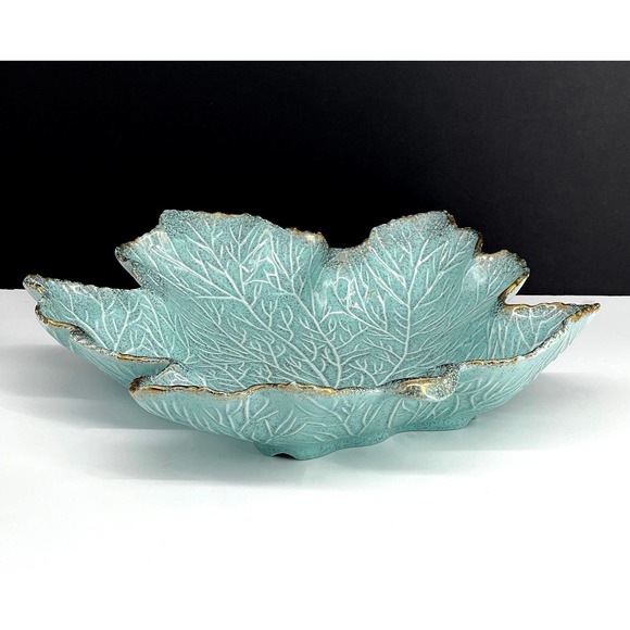 Vintage California Pottery Maple Leaf Platter in Turquoise and Gold 719 - Picture 1 of 9